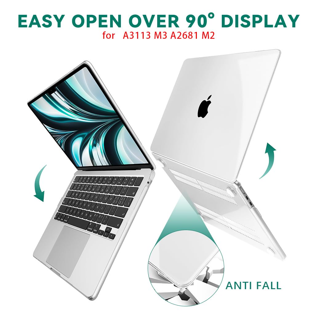 Verilux Transparent Laptop Case for M3 MacBook Air 13.6 inch Case 2022 2023 2024 A3113 A2681 M2 Chip, with Screen Protector, TPU Keyboard Protector, Set of Dust Plugs