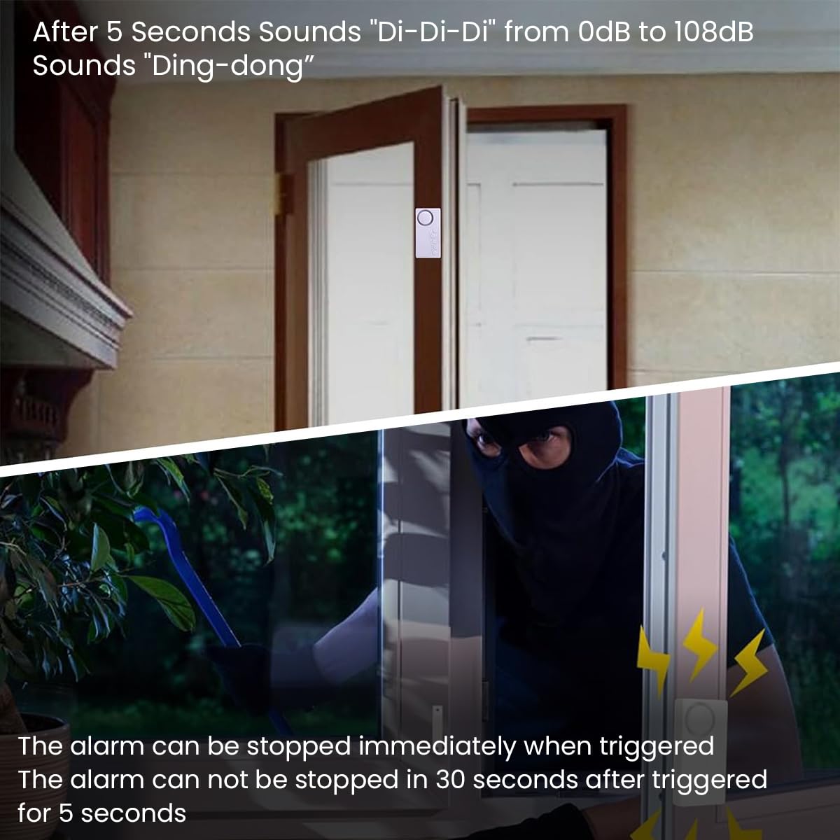 Serplex Door Alarm Home Security Alarm 108db High Loud Door Alarm with 4 Ringtones Safety Door Alarm Multifunctional Self Adhesive Alarm for Door, Window, Refrigerator (Battery Not Included)