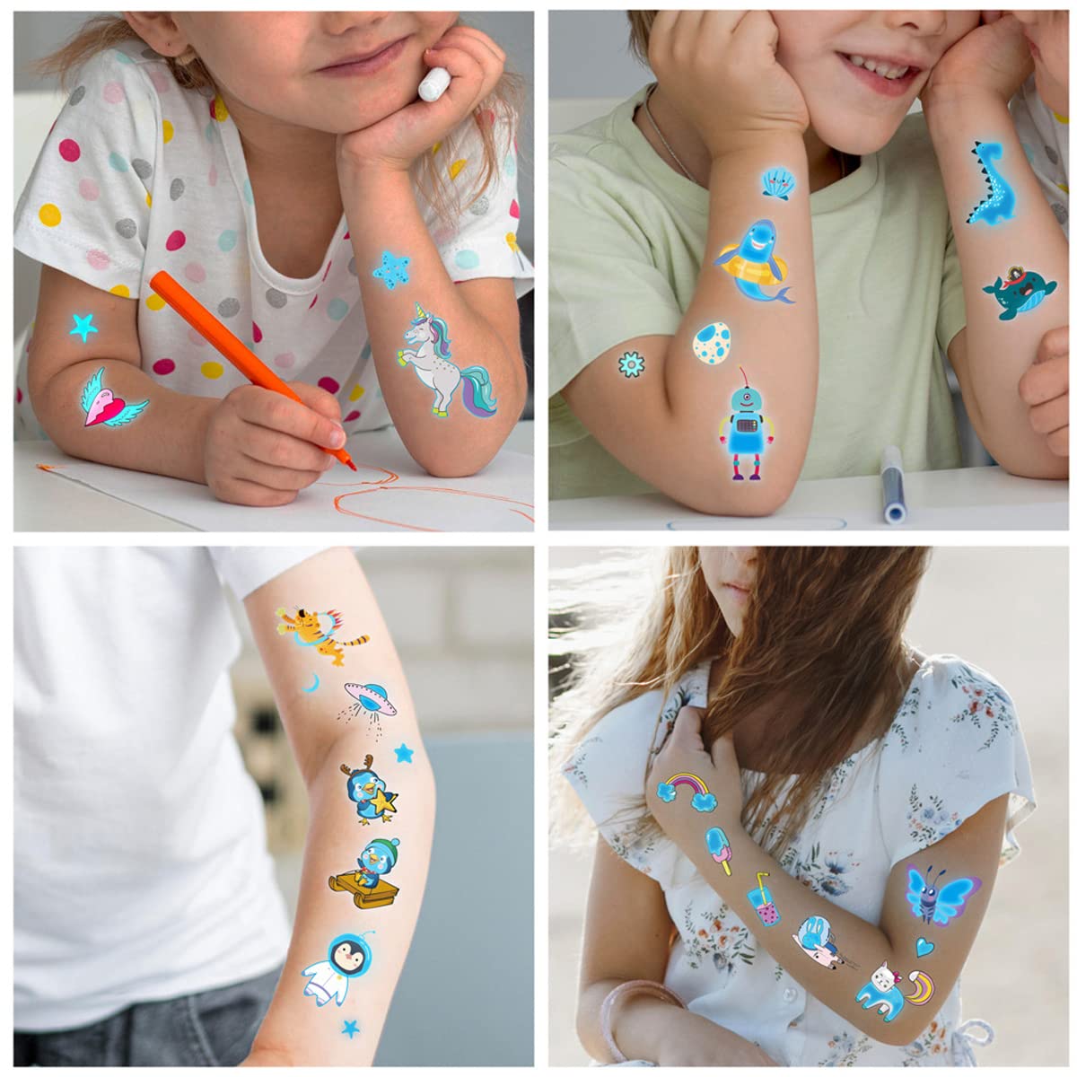 MAYCREATE 20 Sheets Waterproof Cartoon Temporary Tattoo Sticker Night Glow Sticker,Marine Theme Cartoon Sticker for Boys Girls Sticker