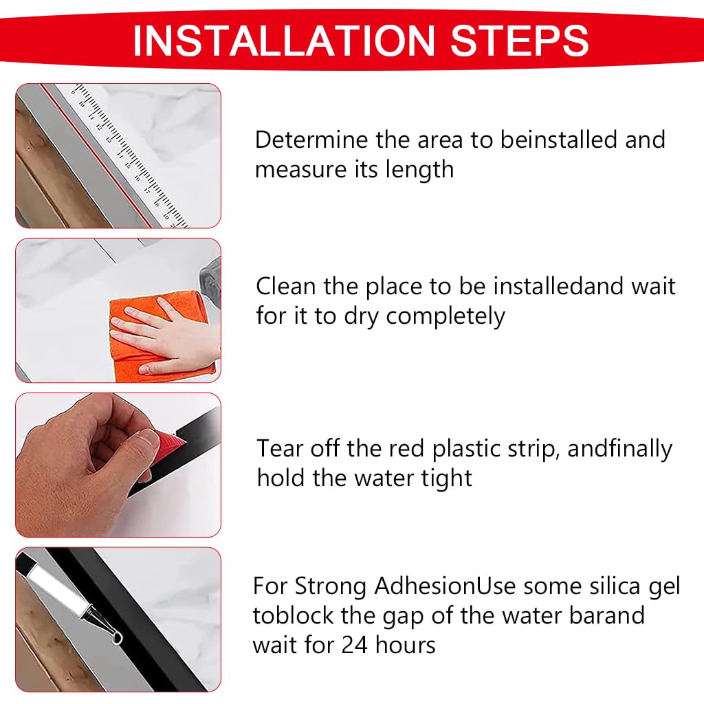 HASTHIP 39 inches Water Stopper Strip Silicone Curved Edge Water Guard Blocker with 1 Waterproof Glue, Self-Adhesive Silicone Shower Splash Guard for Kitchen Countertop Sink, Cooktop, Bathroom Tub