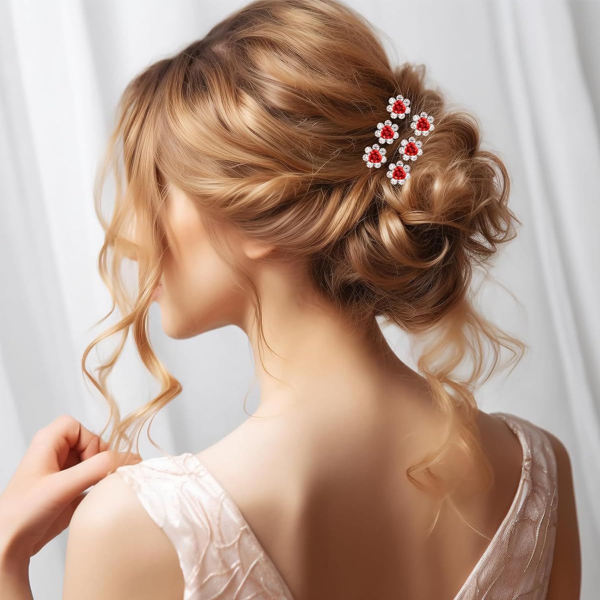 PALAY 20Pcs Hair Pins for Women Stylish Rose Flower Bridal Hairpin Crystal Hair Stick for Bun Red Rose Juda Pins for Hair Bun Fancy Wedding Hair Bun Pin for Women Girls Bridesmaids