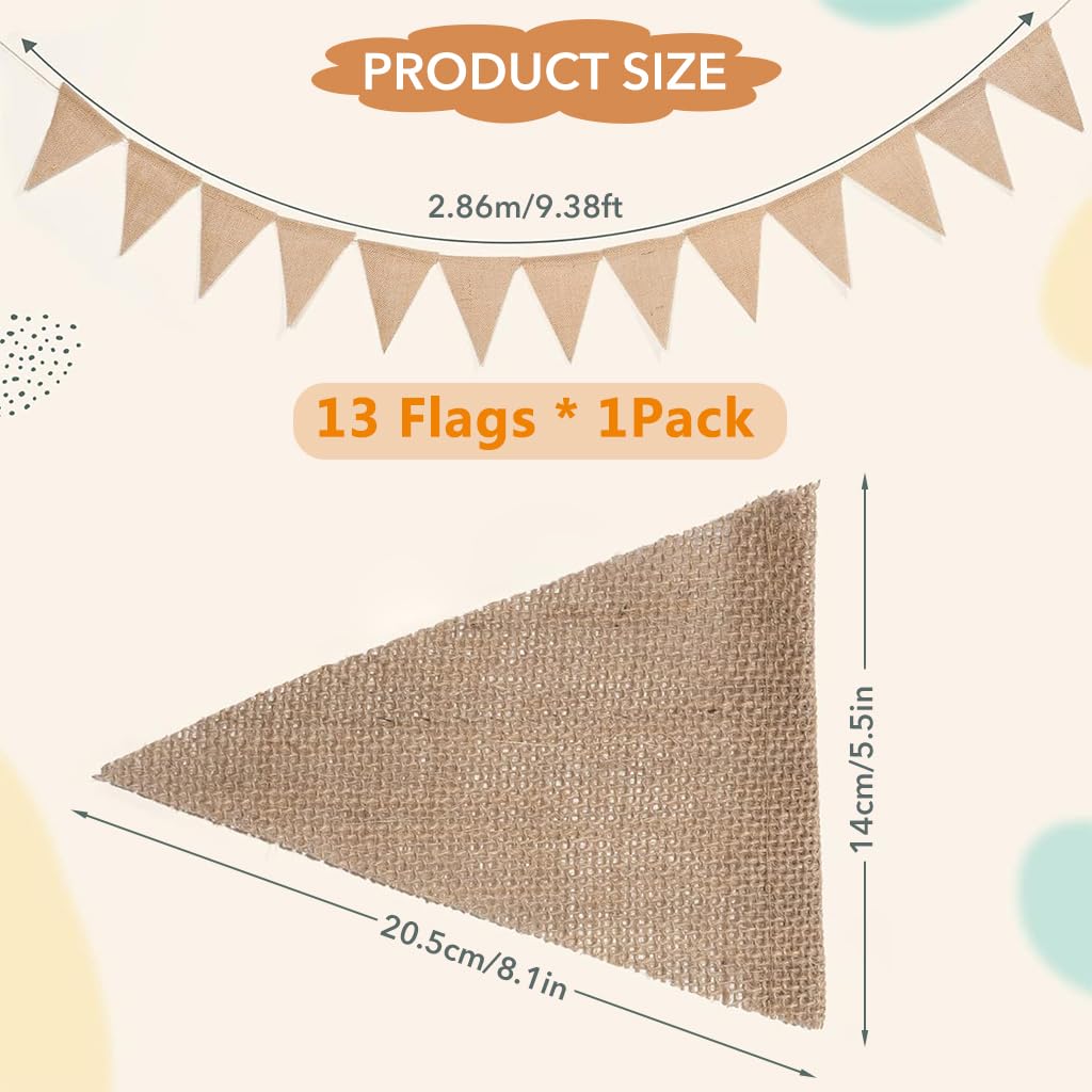 PATPAT Burlap Flag Banner 2.86M Rustic Burlap Banner Bunting Burlap Triangle Flags 14x20cm Natural Hessian Banner for Wedding Decor Party Decoration Room Decoration, 1Pack*13Flags Christmas Gifts
