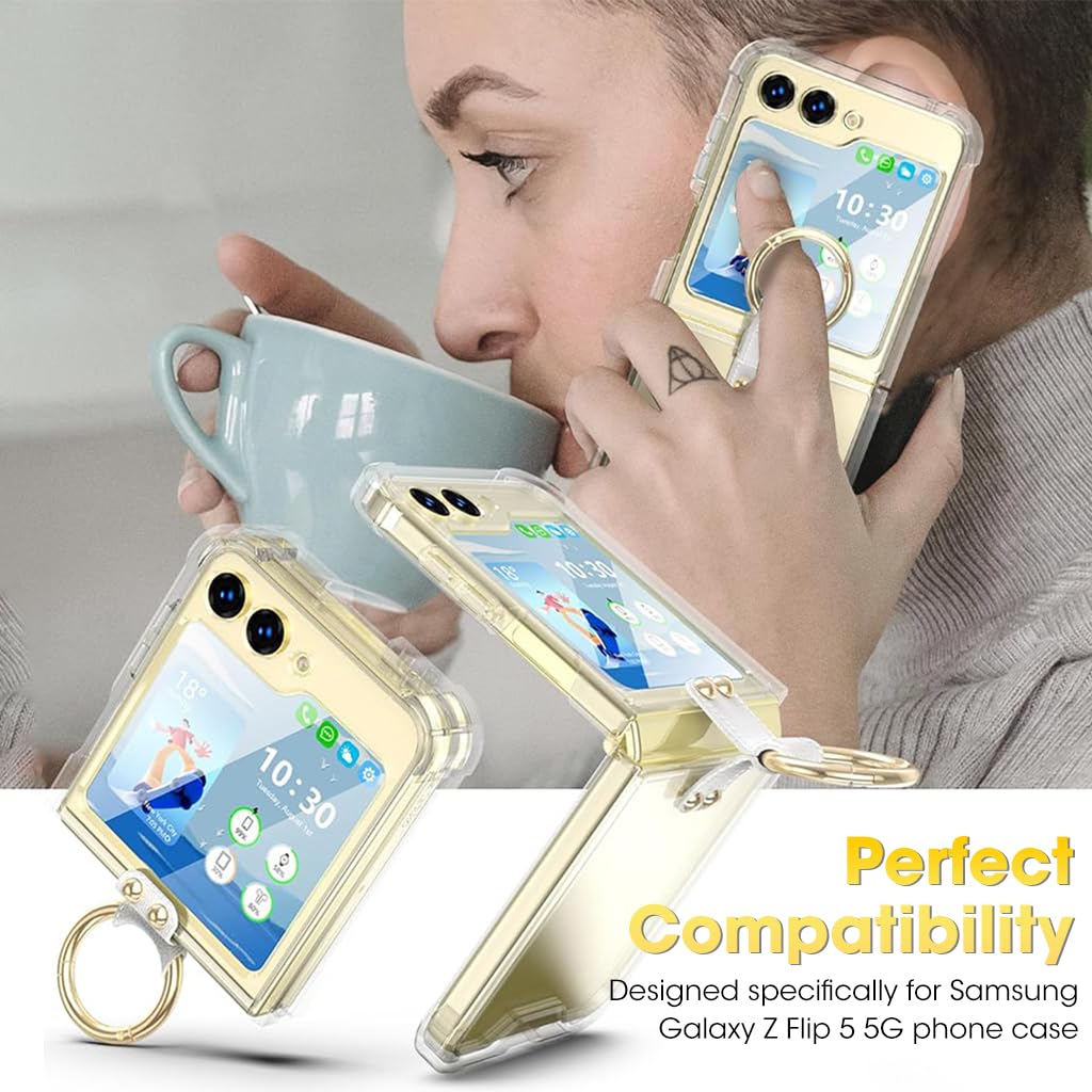 ZORBES Phone Case for Samsung Galaxy Z Flip 5 One Piece Phone Cover with Phone Grip Anti Scratch TPU Frame Phone Case Protection Case Cover for Samsung Galaxy Z Flip 5 5G Clear