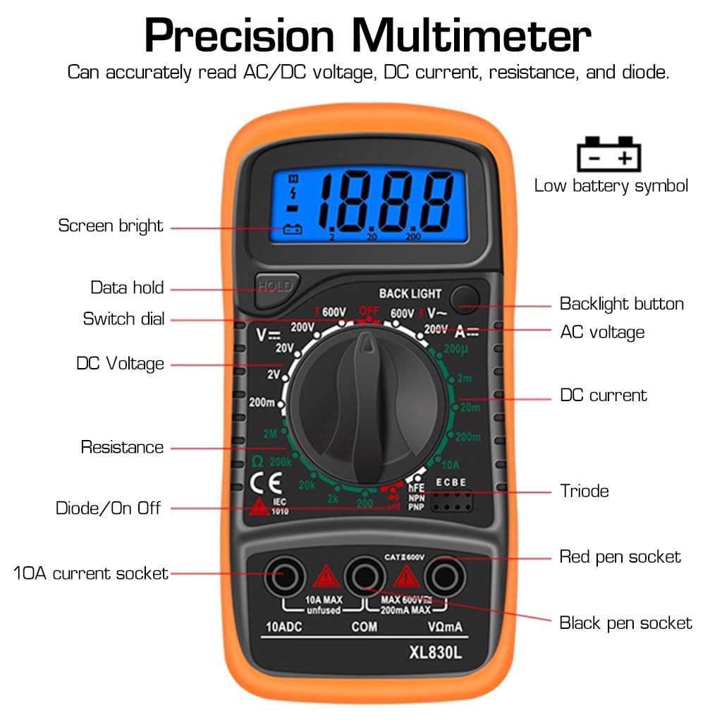 Serplex 80W Soldering Iron Multimeter Kit Temperature Adjustable Electric Soldering Iron Pen Set with Soldering Iron Tip, Solder Wire, Stand, Desoldering Pump, Welding Tool