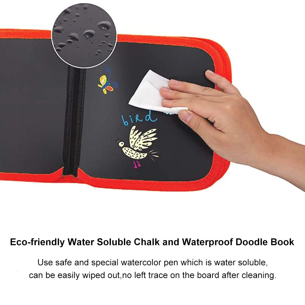 PATPAT Erasable Doodle Drawing Book, 14 Pages Reusable Drawing Pads with 12 Water-Soluble Chalk Markers for Children, Preschool Art Toy, Portable Writing Painting Gift Set for Boys and Girls-Red