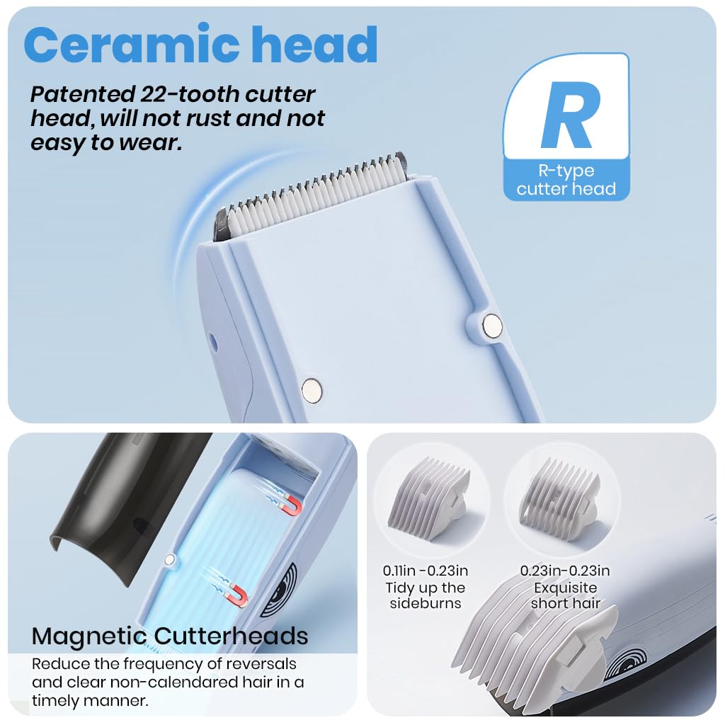 HANNEA Baby Hair Trimmer Quiet Vacuum Hair Clipper 2 Speeds Baby Hair Trimmer Fine Hair Trimmer with 2 Hair Trimming Guides IPX7 Waterproof Rechargeable Cordless Baby Hair Trimmer