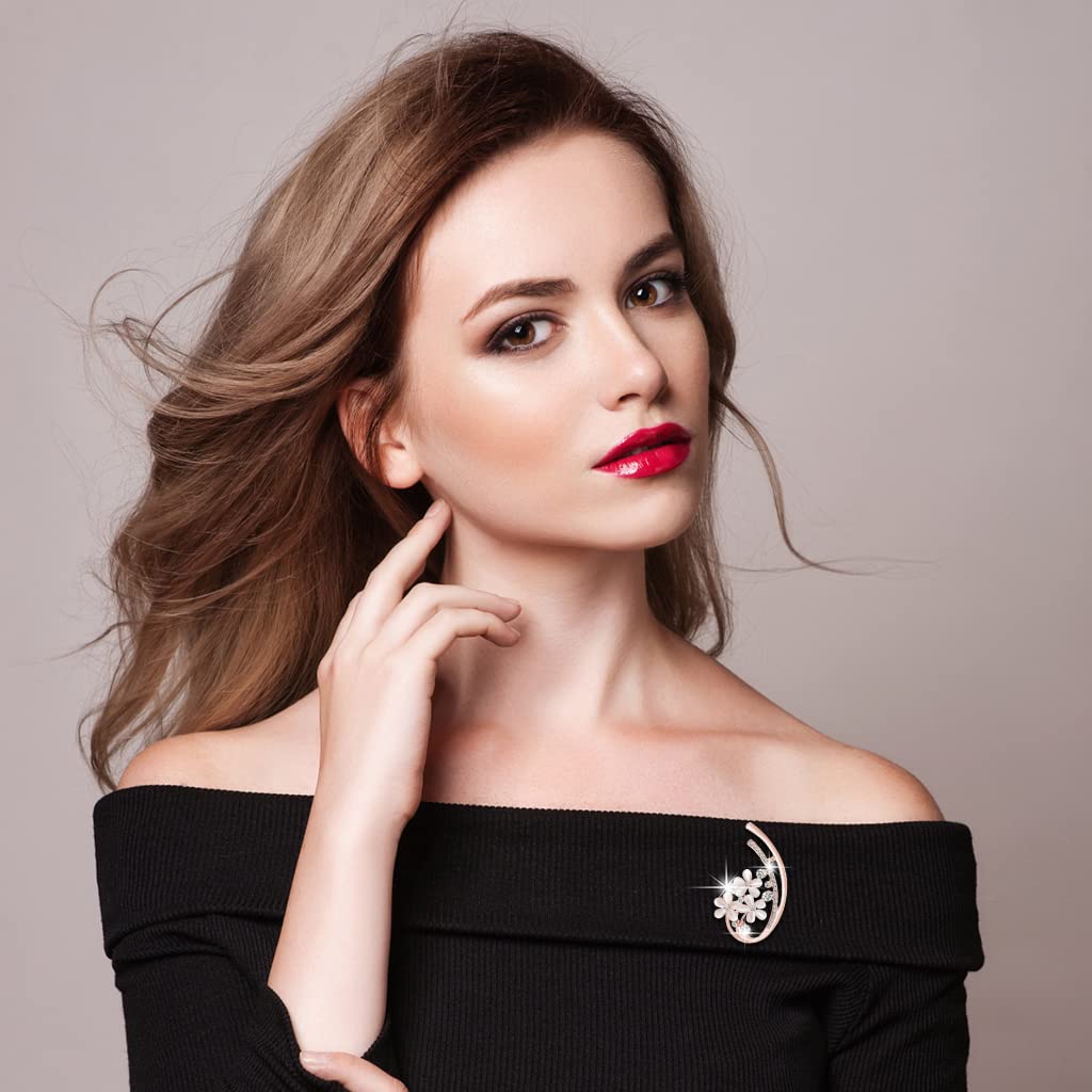 ZIBUYU Floral Brooch Pin for Women Blazer, Dress, Shirt Stylish Brooches Pin for Women and Girls Alloy Rhinestone Pearl Brooch Safety Pins for Women Brooch for Wedding, Saree, Sweater, Dress - 1