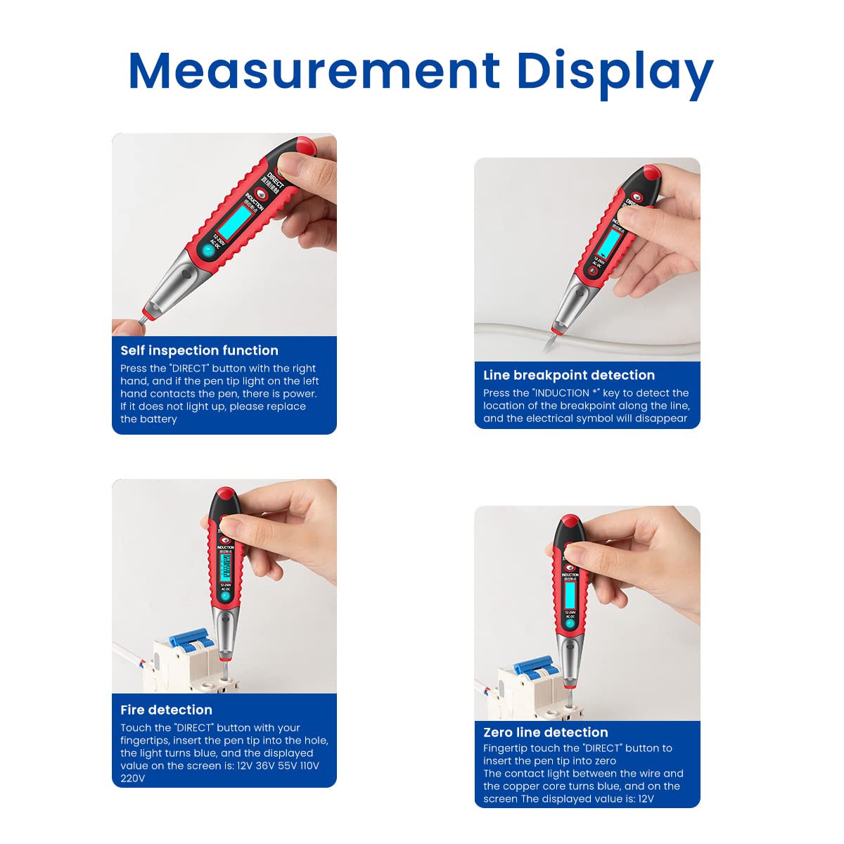 Serplex Voltage Tester with Light Tester Electrical Continuity Tester NCV Non-Contact Voltage Tester Pen with LCD Backlight Live/Neutral Wire Tester Pen for DC/AC 12V-250V Wire Breakpoint Finder