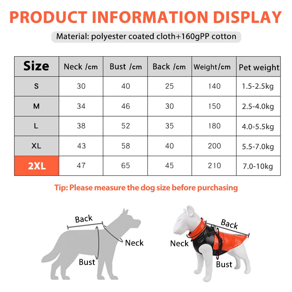 ZIBUYU Black Dog Jackets Winter Clothes-Warm Zip Up Dog Vest Fleece Jacket with Dual D Ring Leash - Water Resistant Small Dog Sweater for Small and Medium Dog(2XL)