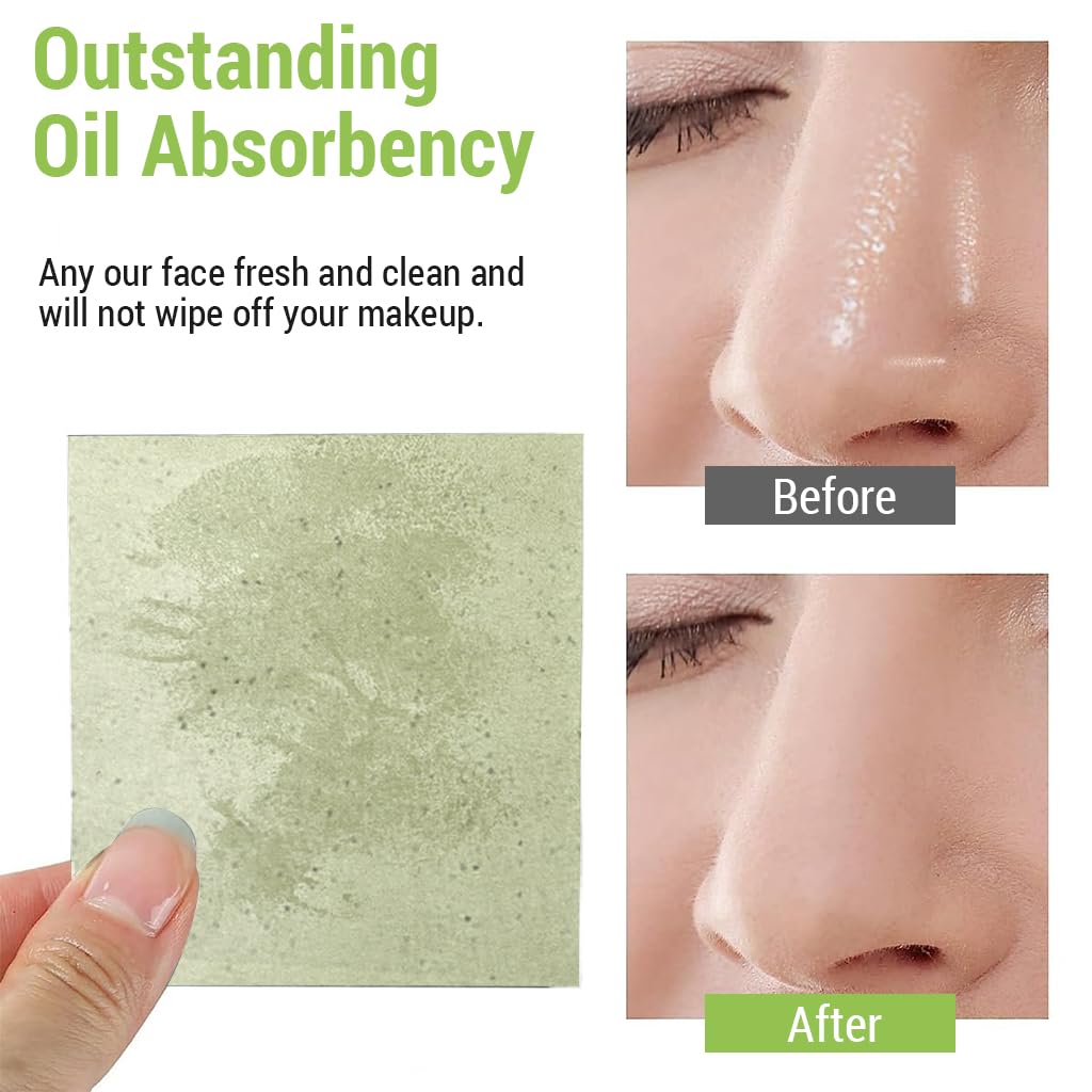 MAYCREATE 300Pcs Face Oil Blotting Paper Natural Green Tea Carbon Linen Oil-absorbing Sheets for Oily Skin, Portable Oil Absorbing Sheets for Men and Women