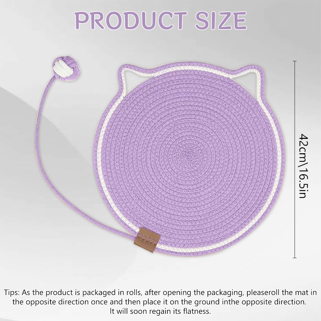 Qpets Cat Scratcher Mat Cotton Rope Cat Toy Wall Hanging Cat Scratcher Mat 16.5 Inches Cat Ear Lovely Purple Cat Scratcher Mat