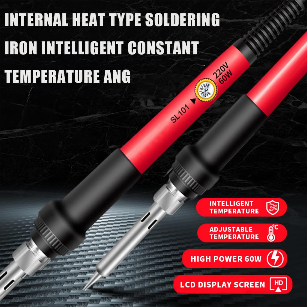 Serplex Soldering Iron Kit, Soldering Iron 60 Watt Original 200 to 450°C Adjustable Temperature Soldering Gun Electric Soldering Kit Set with 5 Soldering Iron Tips, Soldering Wire, Flux (12pcs)