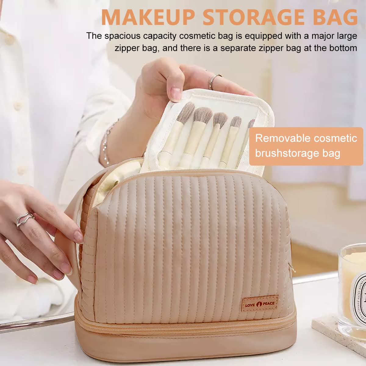 ZIBUYU Womens Toast Cake Cute Cosmetic Organizer Bag,Makeup Pouch for Women,Portable Dry Wet Separation wash Bag,Travel Bag Essential Buggy Bag,Cosmetic Storage,Coffee
