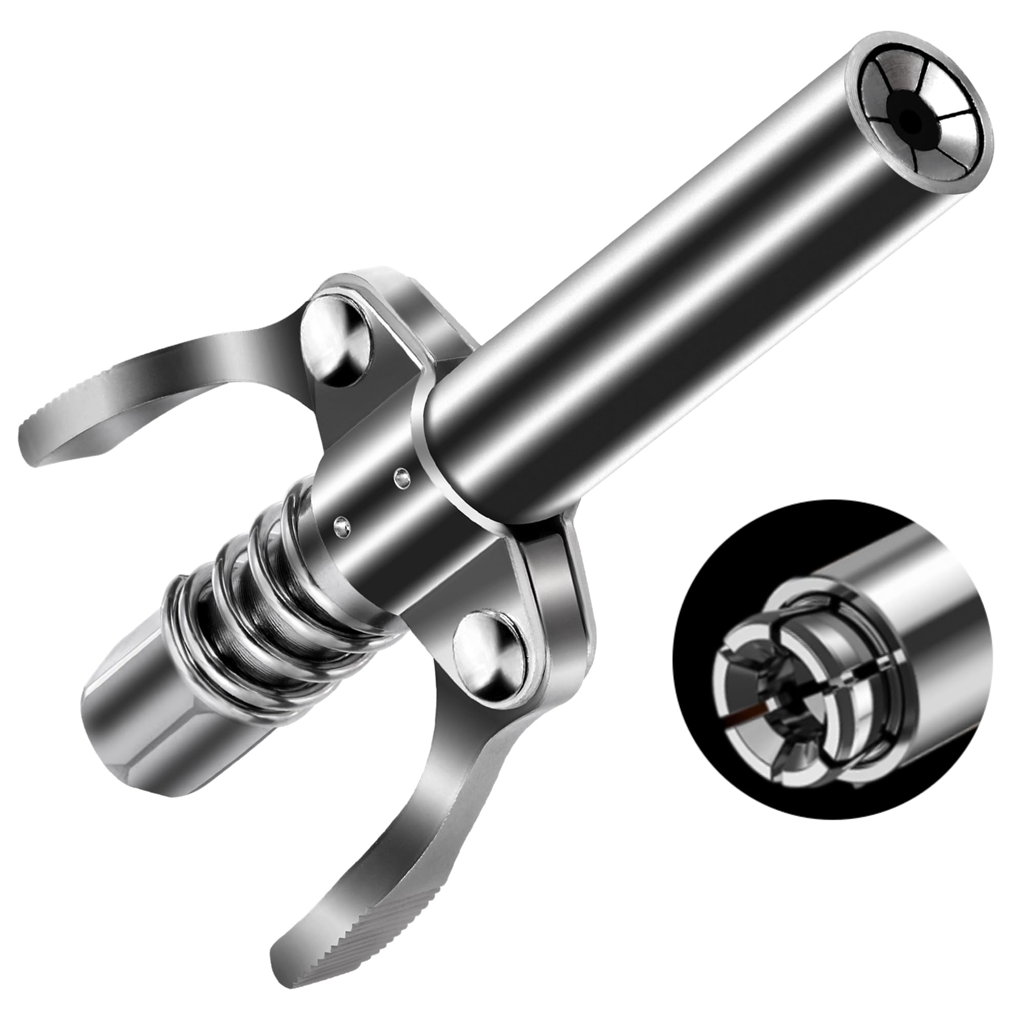 STHIRA Grease Gun Coupler, 6 Jaws Metal Dual Handle Grease Coupler Secure Locking Zerk Fittings Coupler 10000 PSI Quick Release Metal Grease Gun Coupler for All Grease Gun 1/8