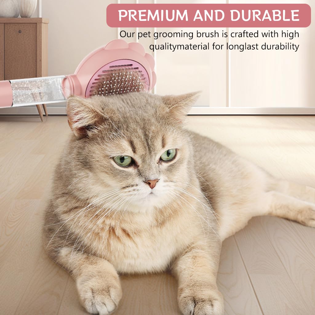 Qpets Cat Hair Brush, Sprayer Dog Brush, Dog Comb Cat Comb, Pet Grooming Brush Shedding Hair Brush with Long Handle, Manual Water Addition Pet Hair Brush for Dogs Cats, Pink