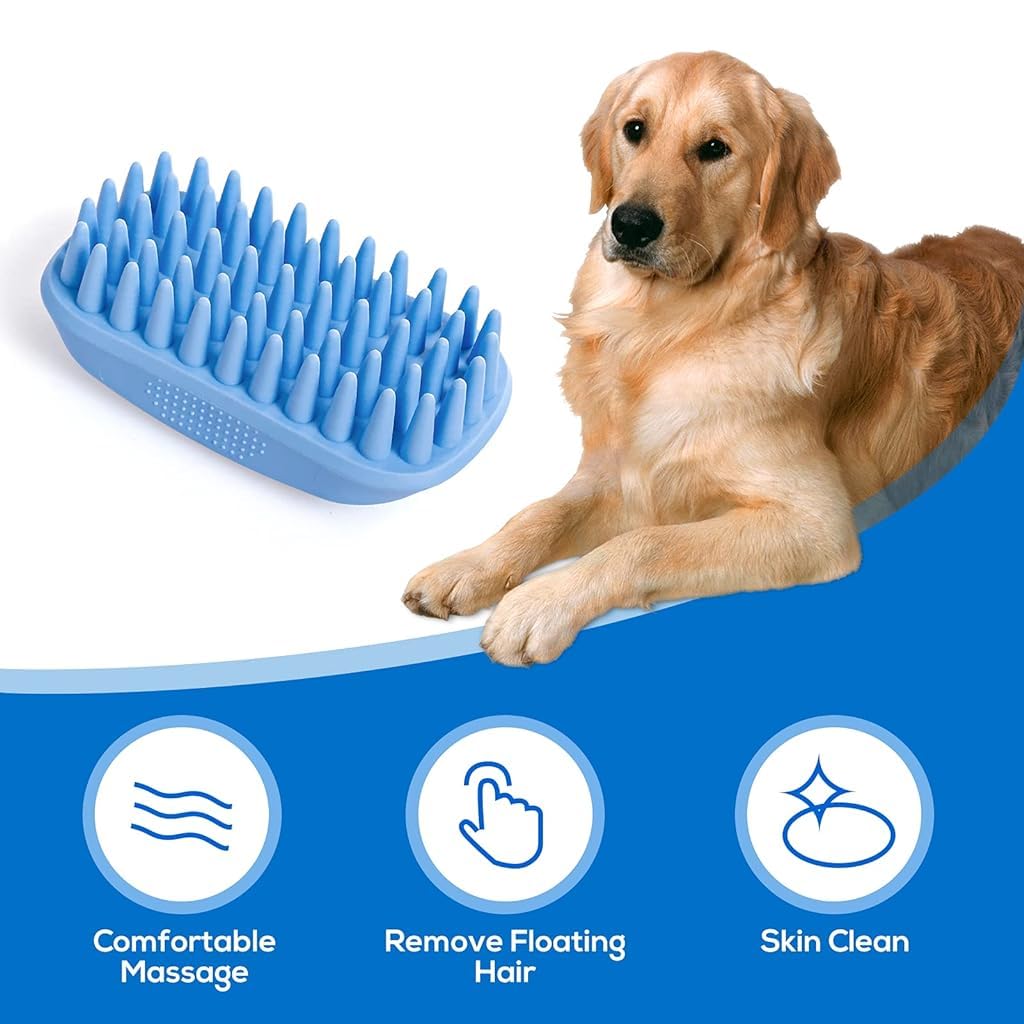 Qpets Dog Brush for Bathing, Pet Massage Brush Puppy Grooming Brush Soft Bathing and Shedding for Dogs and Cats, Dog Bath Brush Cat Cleaning Brush Pet Comb