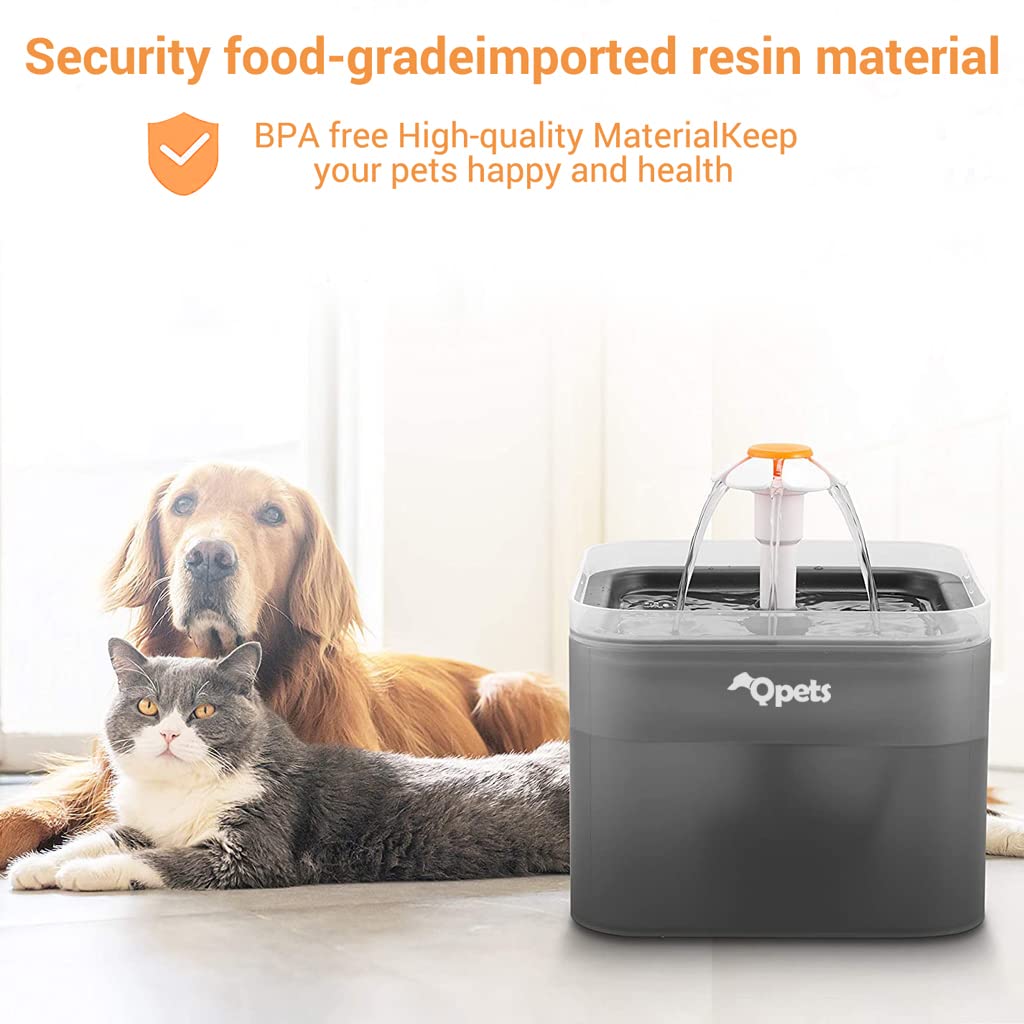 Qpets Neverland Cat Water Fountain with LED Light 67oz/2.0L Ultra Quiet Cat Drinking Fountain with Filter, Automatic Pet Water Fountain for Cats and Small Dogs, Grey (Water Fountain)