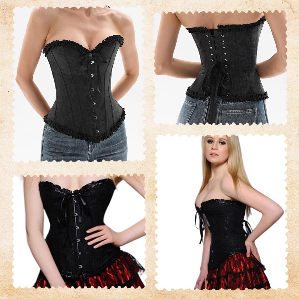 PALAY Corset Tops for Women, Bustier Shapewear Lingerie Lace Up Waist Push up Bodysuit Floral Overbust Corset Bustier Tube Going Out Tops, 3XL