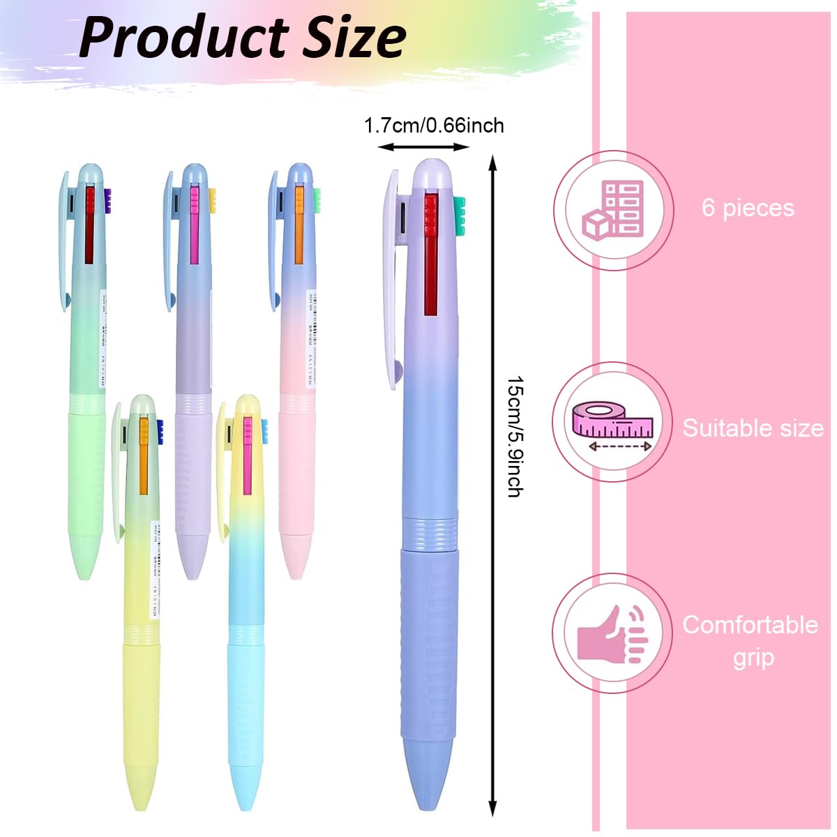 HASTHIP 6Pcs Multicolor Ballpoint Pens 4-in-1 Switchable Ink Ballpoint Pen Smooth Writing Fashion Multicolor 0.5mm Ballpoint Pens for Note-Taking, DIY Art Work, School Office Stationery Supplies