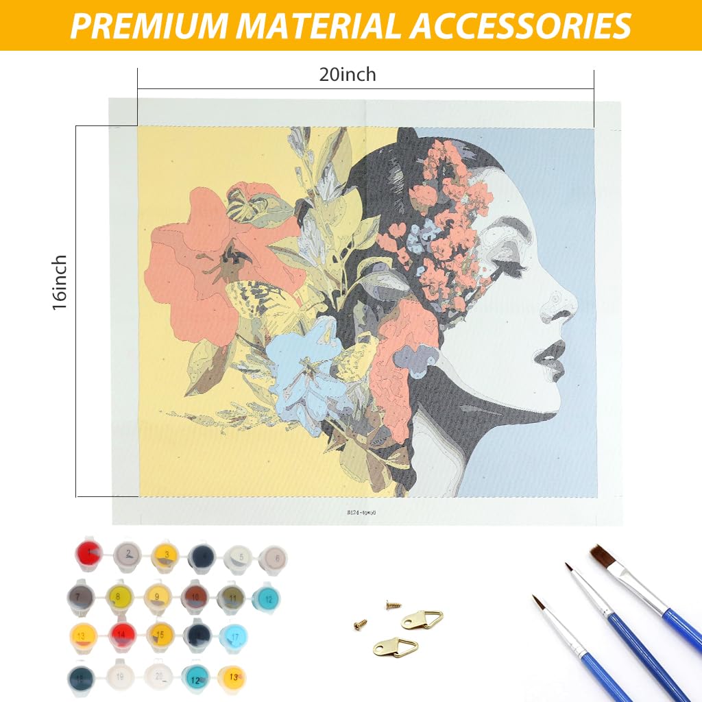 HASTHIP Paint by Numbers Kits for Adults Beginner & Kids Ages Canvas Maple Leaves DIY Digital Oil Paint with Paints and Brushes, Girls and Flowers Modern Home Decor (Frameless 16x20 inch )