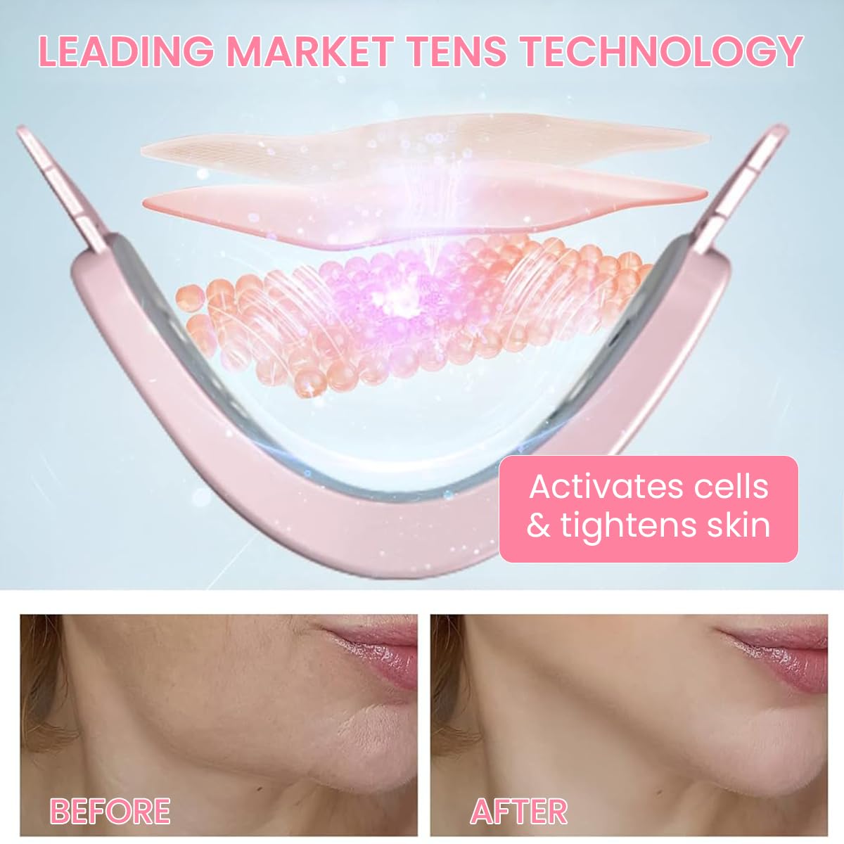 HANNEA V Line Face Lift Massager, Blue Light Double Chin Reducer For Women - 6 Modes, Activate Skin Elasticity, Improve Double Chin, Portable - For Home, Office & Travel