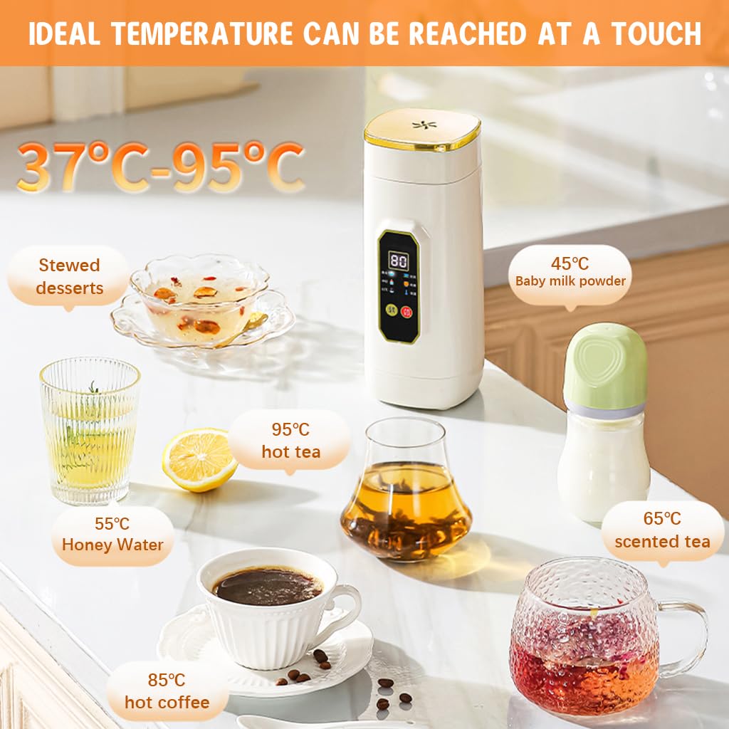 Supvox 650ml Electric Kettle with 6 Preset Modes Thermal Water Bottle Stainless Steel Liner LCD Temperature Display Travel Electric Kettle Multipurpose Travel Electric Thermal Kettle with Lanyard