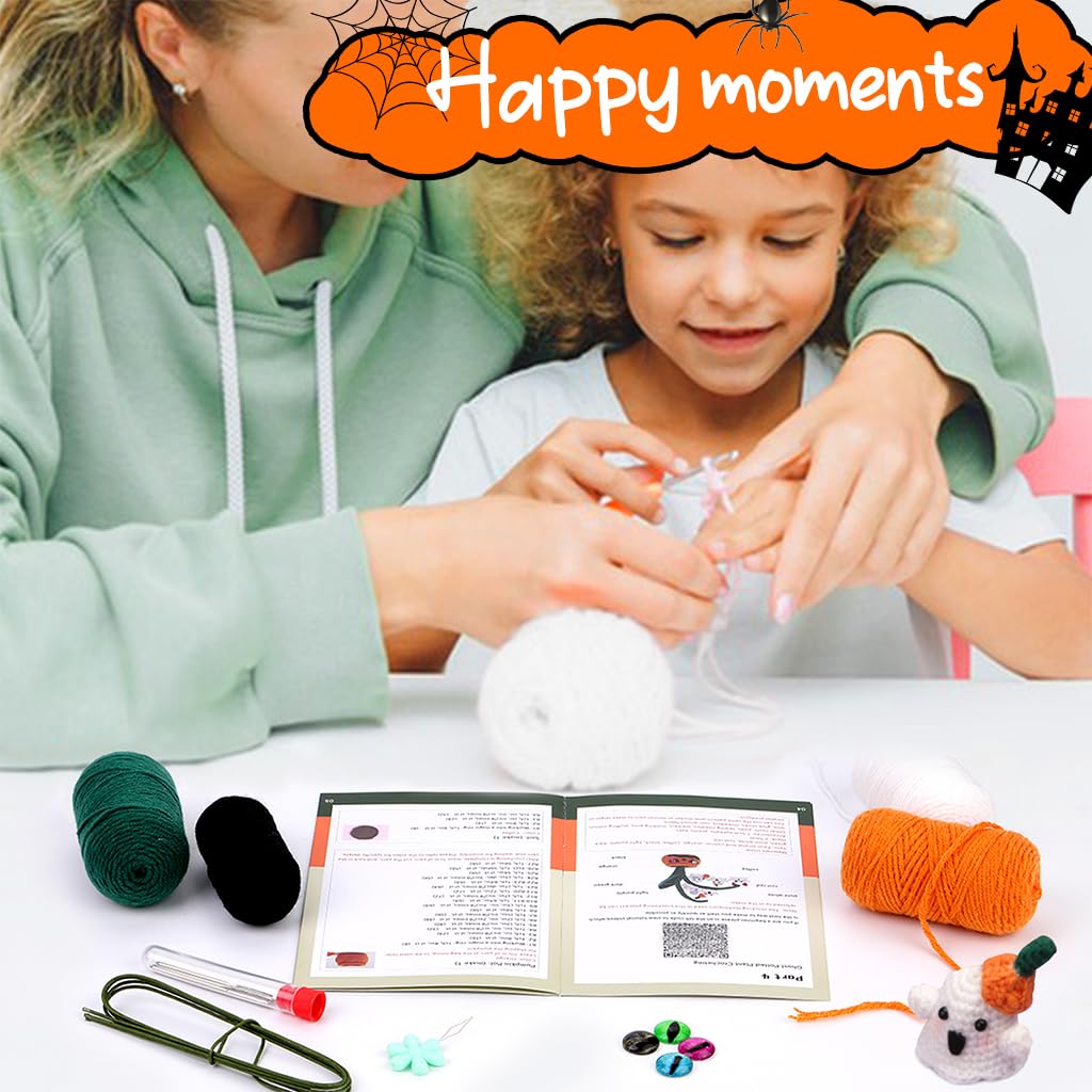 PATPAT DIY Crochet Craft Kit DIY Halloween Spooky Ghost Pumpkin Tree Desk Decoration Beginners DIY Halloween Crochet Material Kit with Tutorials DIY Halloween Ghost Pumpkin Tree Home Decor