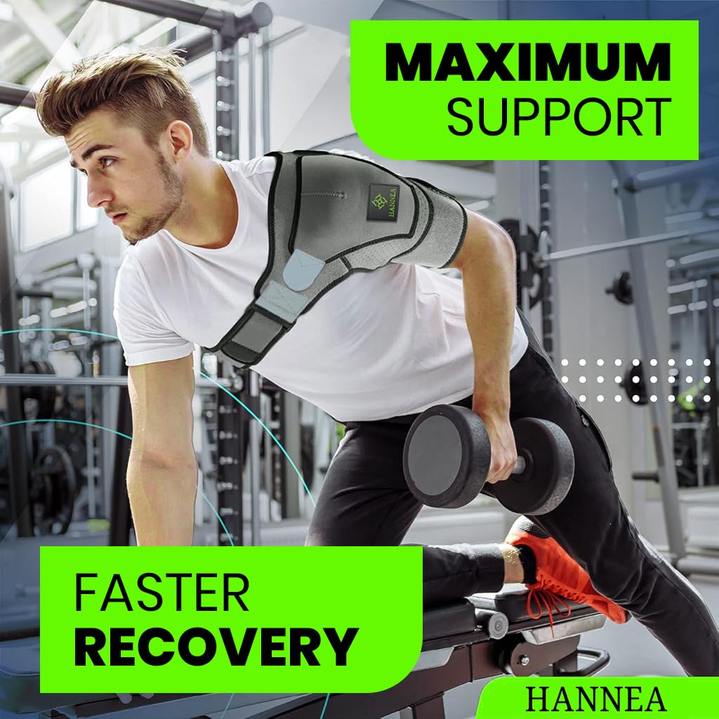 HANNEA Shoulder Brace for Women And Men, Shoulder Compression Sleeve for Torn Rotator Cuff, AC Joint Pain Relief, Dislocated Sholder, Adjustable Fits Left and Right Arm