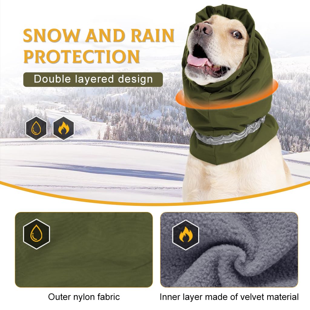 Qpets Pets Comforting Hoodie Ear Muff for Dog Warm Plush Lining Comforting Wrap Outdoor Winter Ear Muff with Reflective Strip Stretchy Adjustable Ear Snood for Dog, Green/M