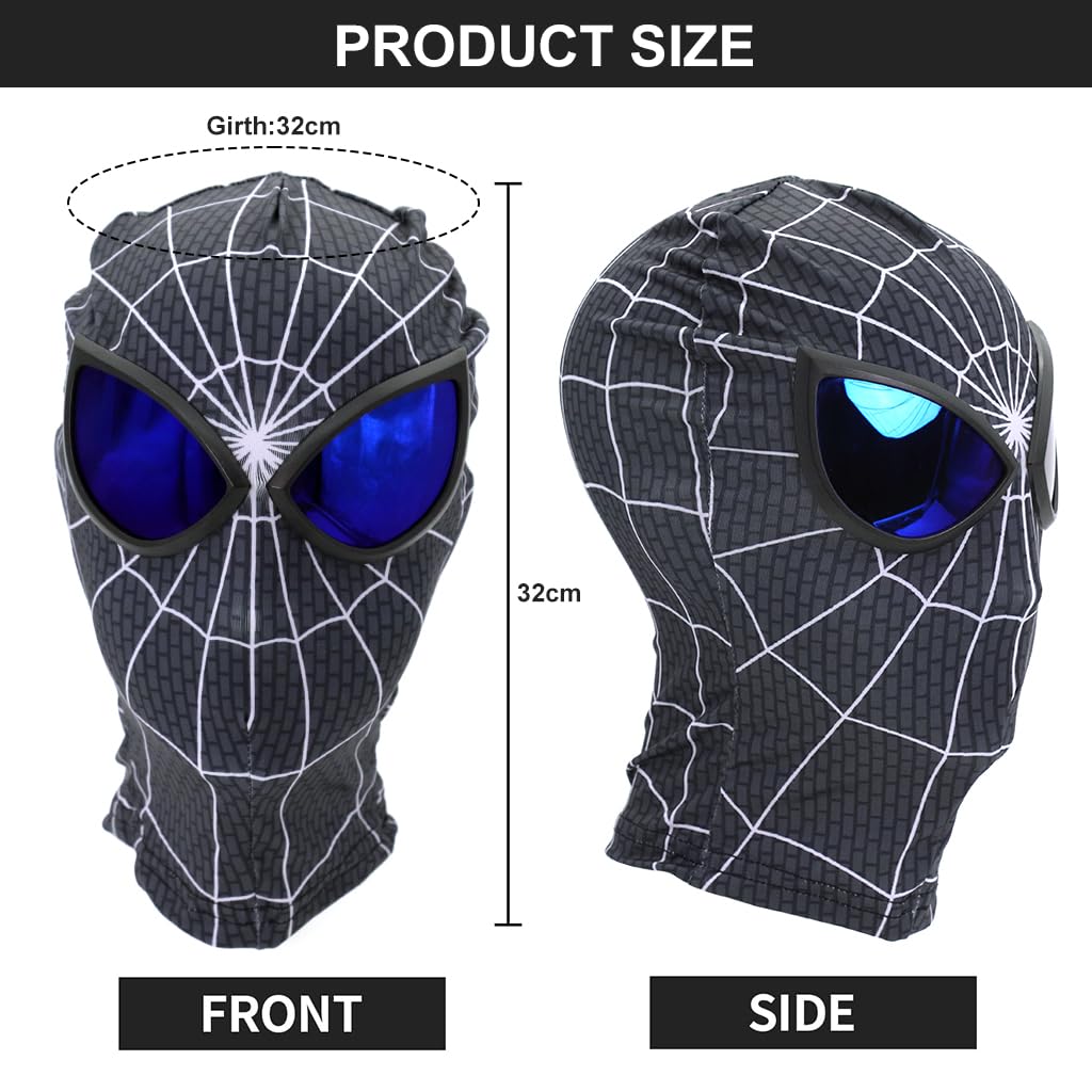 FANCYKU 3D Spider-Man Mask, Spiderman Masks Spider Man Cosplay Costumes Superhero Lenses, Superhero Costume Mask for Adult Kids, Role Play Masks for Halloween Christmas (Black White)