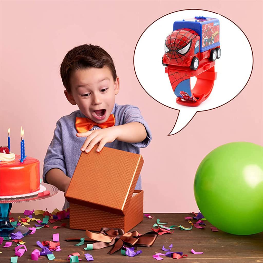 PATPAT Spiderman Watch for Kids, 2 in 1 Detachable Pull Back Truck Car Kids Watch with 6 Images Projector, Spider-Man Digital Watchs for Kids, Watch Car for Kids Girls