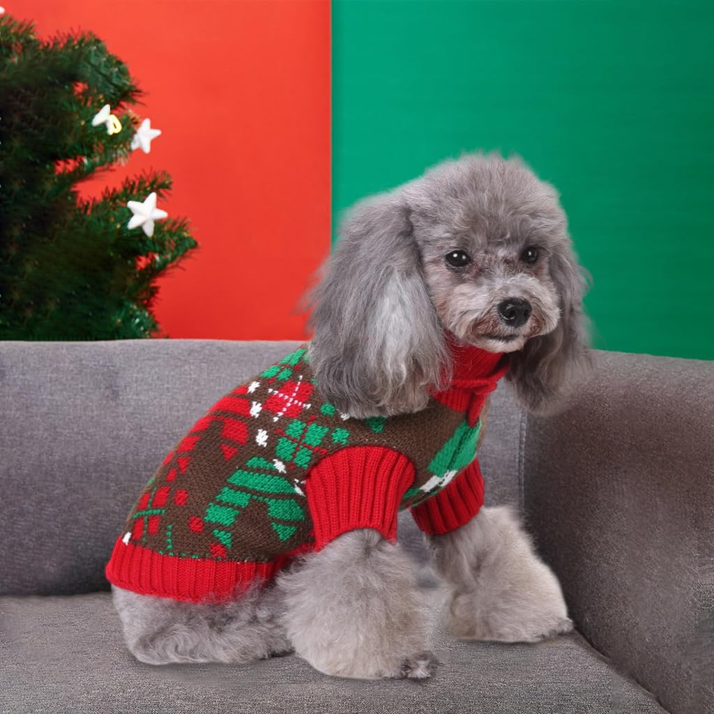 Qpets Winter Clothes for Dog Knitted Crocheting Sweater for Small Dogs Print Sweater Christmas Suit for Small Dogs Christmas Sweater for Dogs Gift for Dogs (Red, Size: L)
