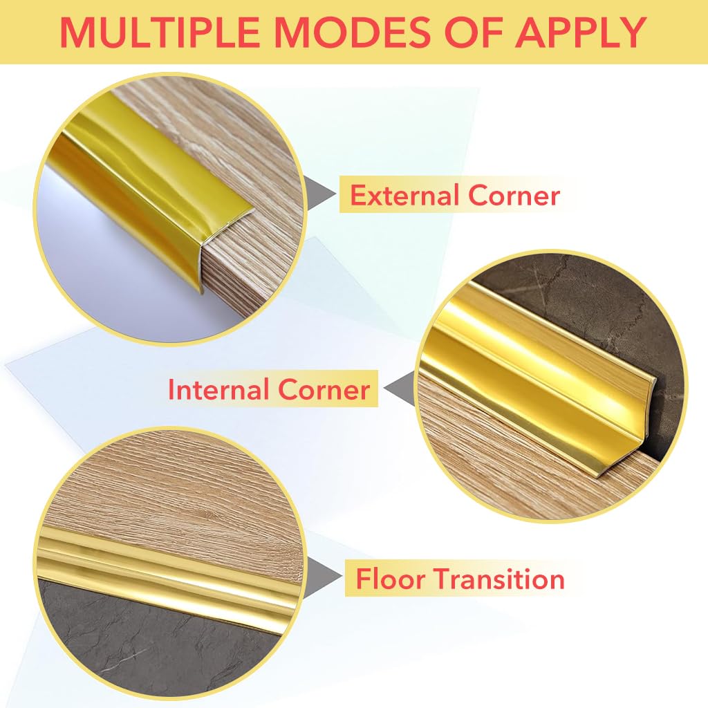 HASTHIP 1 Rolls Golden Wall Molding Trim - Flexible PVC Wall Molding Trim & Corner Guards & Caulk Strip, Apply in Table Edge Door Frame Baseboard for Protection and Decoration, 9.84ft x 0.78in