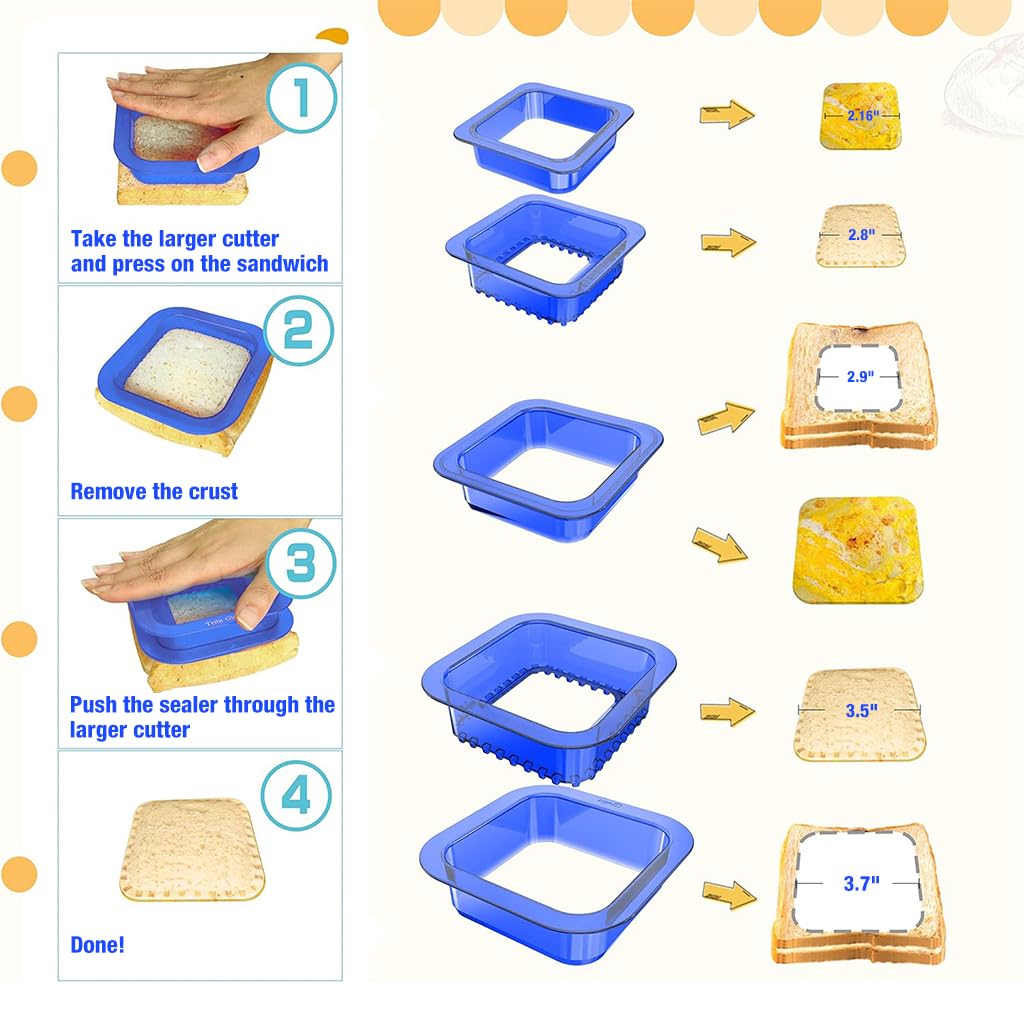 HASTHIP Bread Sandwich Maker Mold with 2 Sizes, 2 in 1 Square Sandwich Cutter and Sealer Foodgrade Plastic Sandwich Cutter Sealer and DIY Cookie Pastries Cutter Sandwich Bread Cutter Sealer