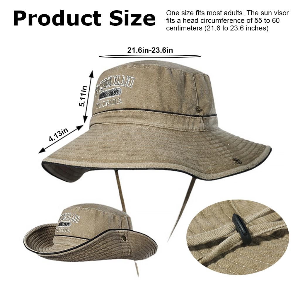 PALAY Bucket Hat for Women Summer Sun Hats for Women Men, Fashion Wide Brim Bucket Hats with Adjustable Windproof Chin Strap, Cotton Women Hat for Hiking, Fishing, Camping Khaki