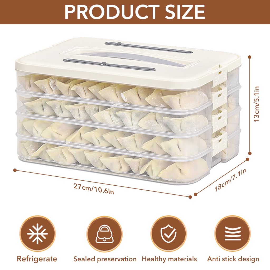 HASTHIP Dumplings Box Food Storage Container with Lid & Handle, BPA Free Food Grade Multi Layer Transparent Fresh Box, Dessert Carrier Dumpling Container Cookie Transport Storage Container