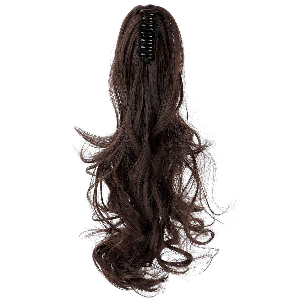 MAYCREATE 22 Inch Long Ponytail Hair Extension for Women Brown Clip in Claw Curly Hair Extensions for Ponytail, One Piece Natural Looking Soft Synthetic Hairpieces