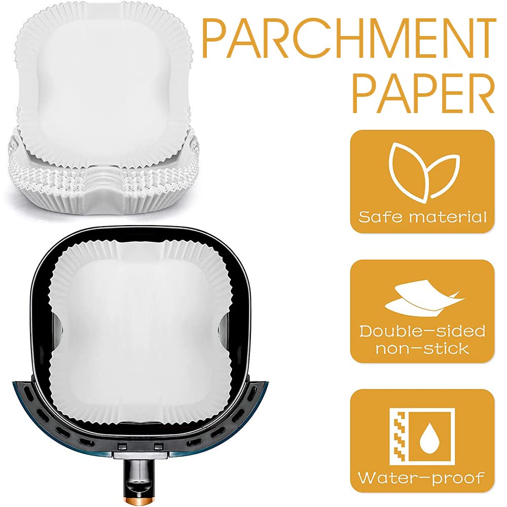 HASTHIP 50Pcs Air Fryer Paper Sheets, Air Fryer Disposable Paper Liner for Microwave, Oil-Proof Air Fryer Parchment Paper for Frying, Baking, Cooking, Roasting and Microwave (6.3 inches, White)