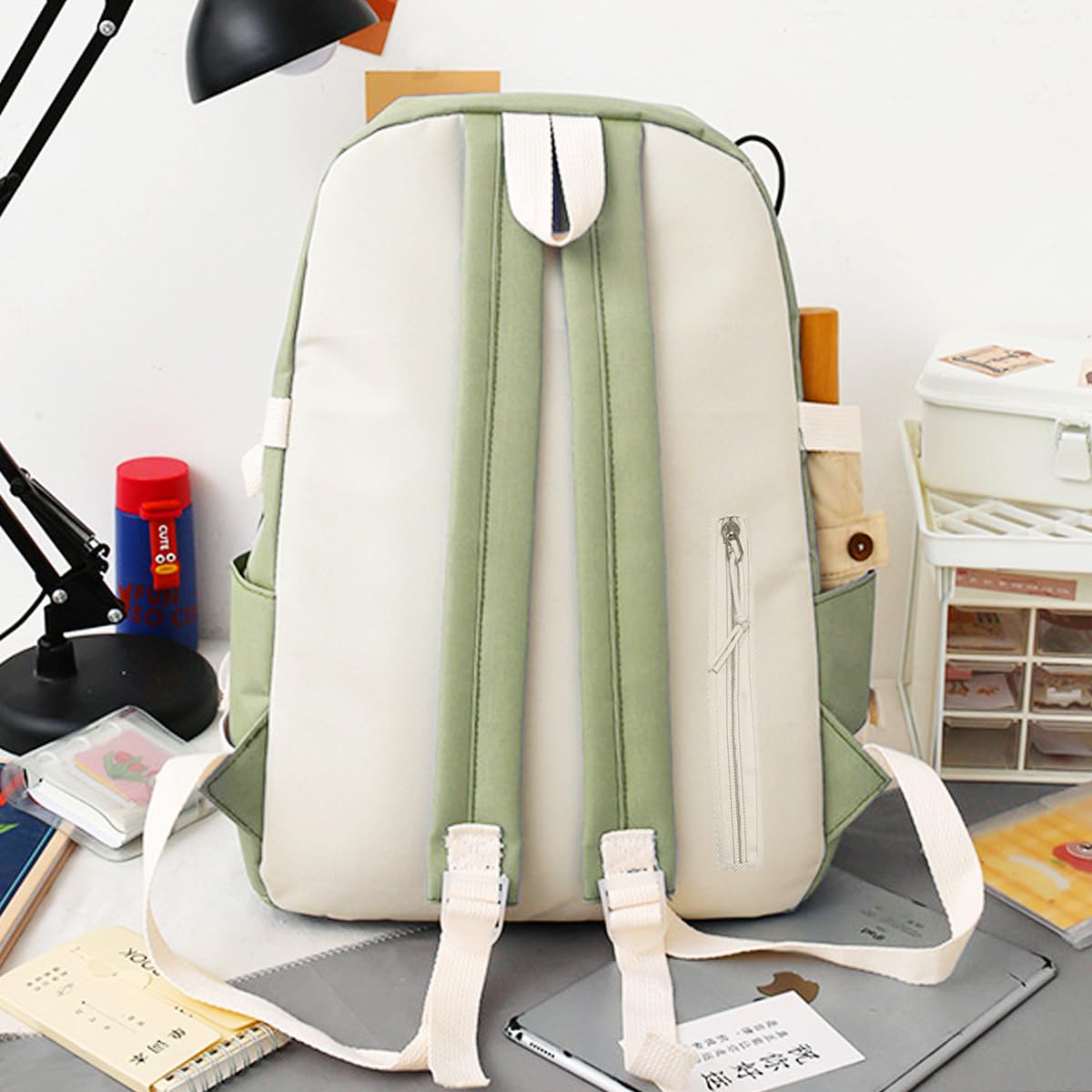 PALAY Cute Backpack for Girls Canvas Backpacks Set with Canvas Tote Bag Waterproof Multi-Pocket Kawaii School Backpack for Kids Laptop School Bag