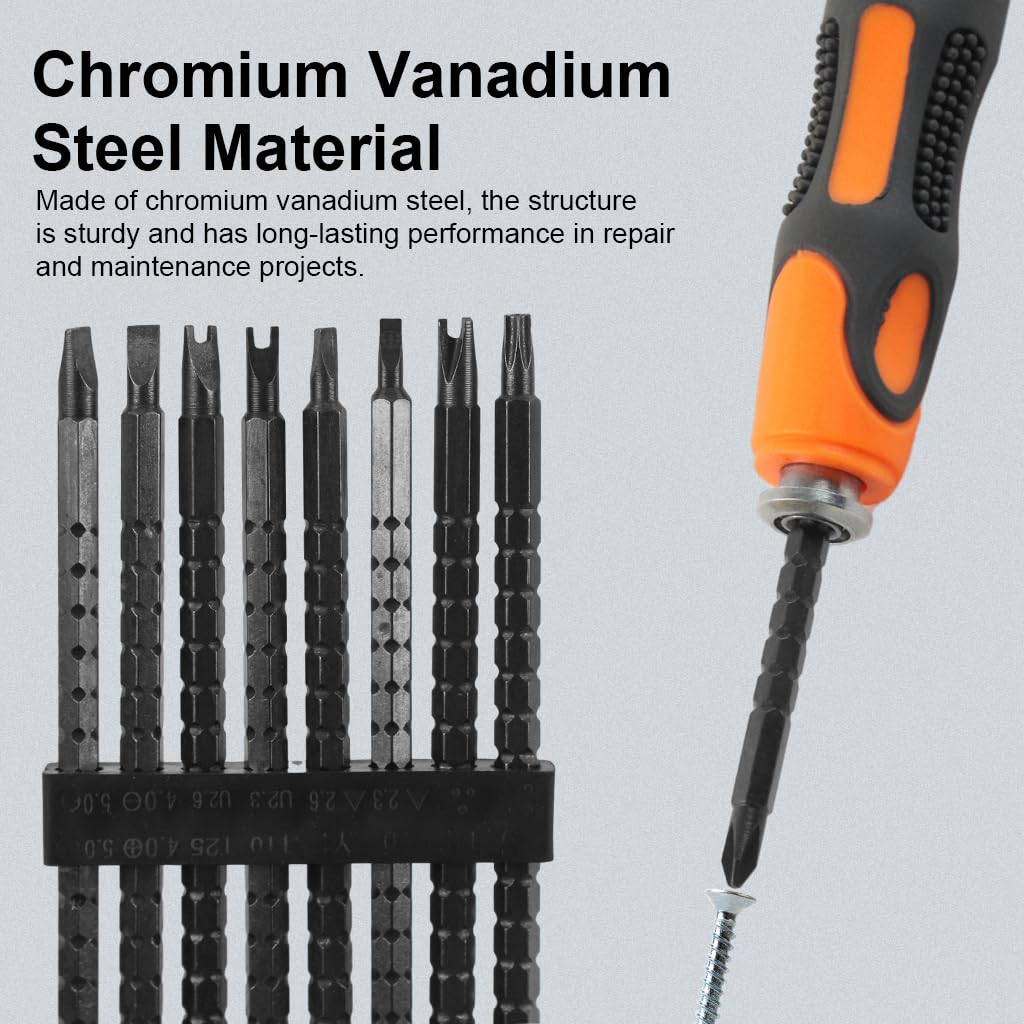 Serplex Specialized Screwdriver Set 16 Chrome Vanadium Steel Screwdriver Bits Long Shank Screwdriver Bits Rubberized Handle Screwdriver Repairing Tool for Electric Appliance, PC, Tablet