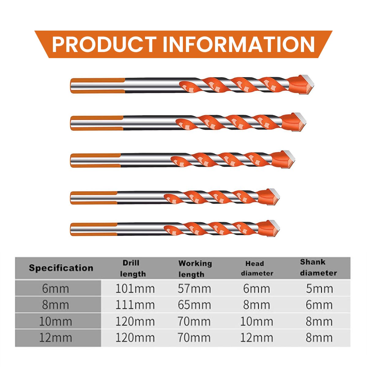 Serplex 5Pcs Drill Bits Multifunctional Drill Bits for Power Drill Carbide Drill Bits 6mm/8mm/10mm/12mm Drill Bits Punching Hole Saw Drill Bits for Concrete, Tile, Glass, Ceramic