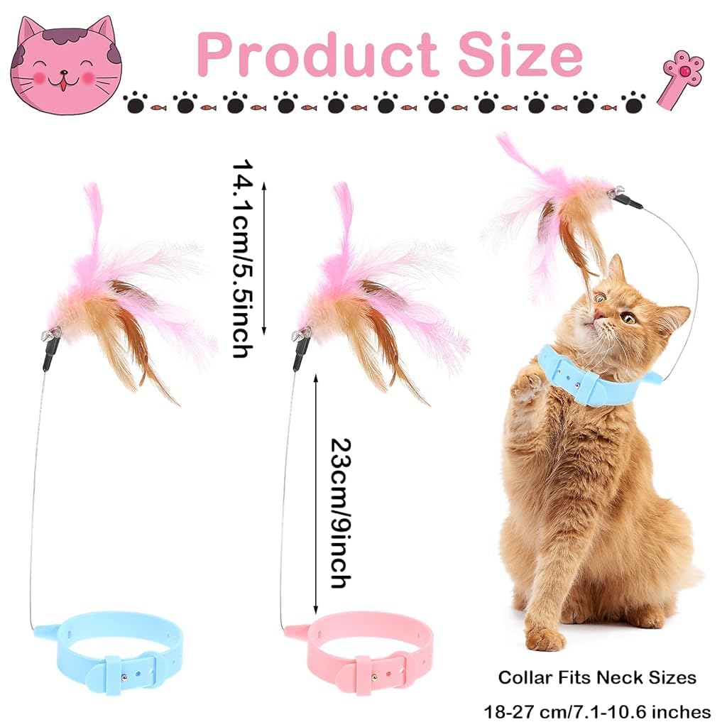 Qpets Cat Feather Collar Cat Teasing Feather Collar Adjustable Rubber Cat Collar Flexible Teasing Feather Toy Self-Entertainment Cat Toy