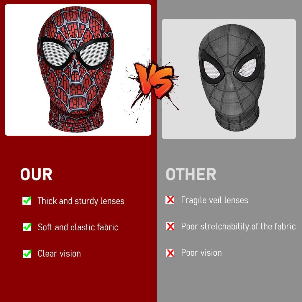 FANCYKU 3D Spider-Man Mask, Spiderman Masks Spider Man Cosplay Costumes Superhero Lenses, Superhero Costume Mask for Adult Kids, Role Play Superhero Masks for Halloween Masquerade Cosplay (Dark Red)