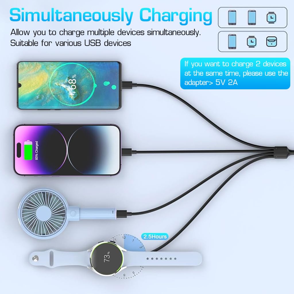 ZORBES Multi USB Charging Cable 4 in 1 Charging Cable for Phone, Tablet, Samsung Galaxy Watch Universal Travel Charging Cable for iPhone, iPad, Samsung Galaxy Watch 5/4/3