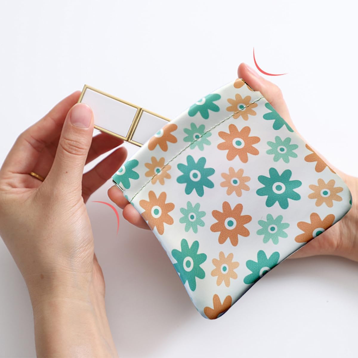 MAYCREATE 3 Pack Small Cosmetic Bag, Floral Print PU Leather Makeup Pouch Travel Organizer for Cosmetics, Accessories, Mini No Zipper Self-Closing Makeup Bag
