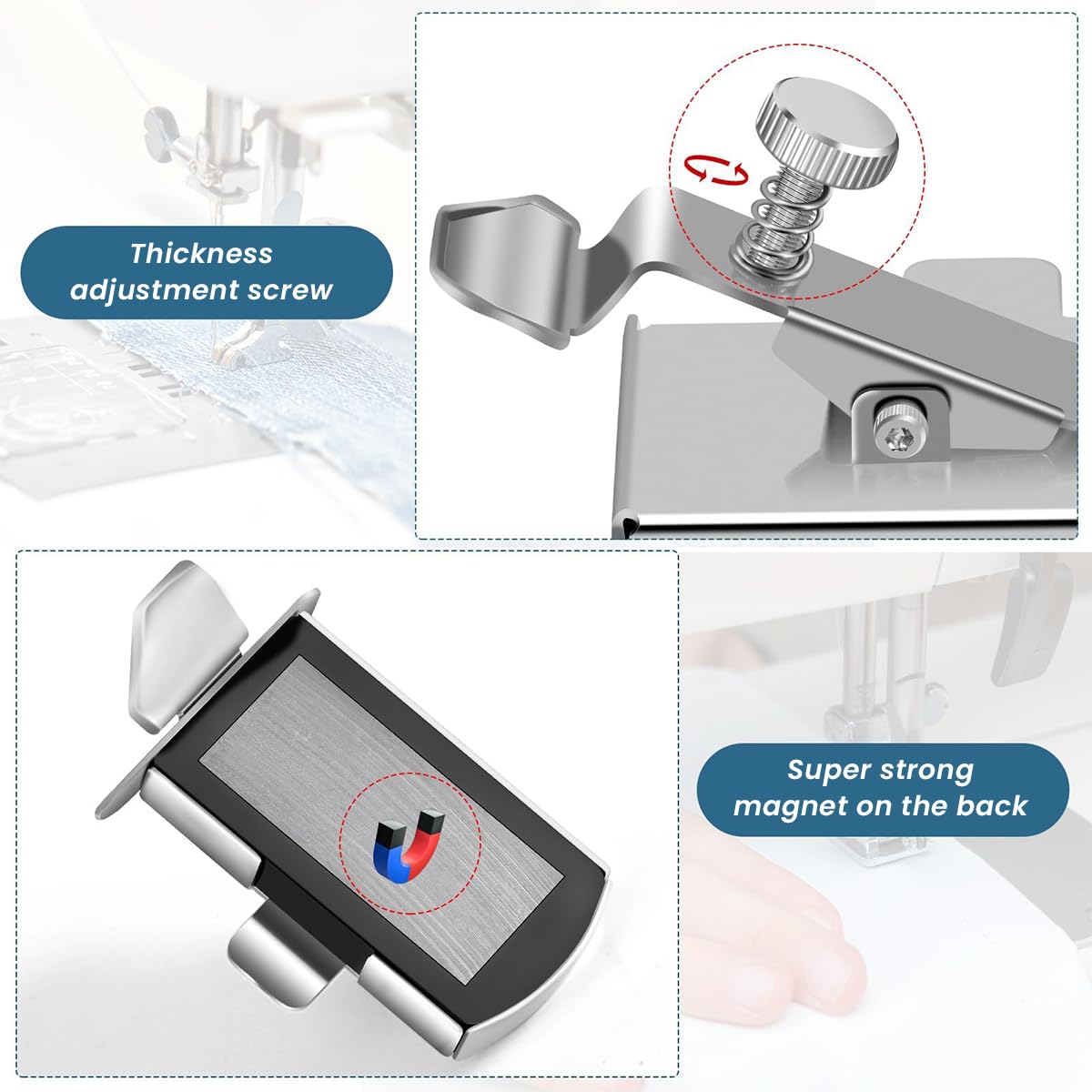 HASTHIP Magnetic Seam Guide for Sewing Machine, Magnet Metal Sewing Guide with Clip, Universal Seam and Hem Guides for Sewing Straight Lines - Easy to Use