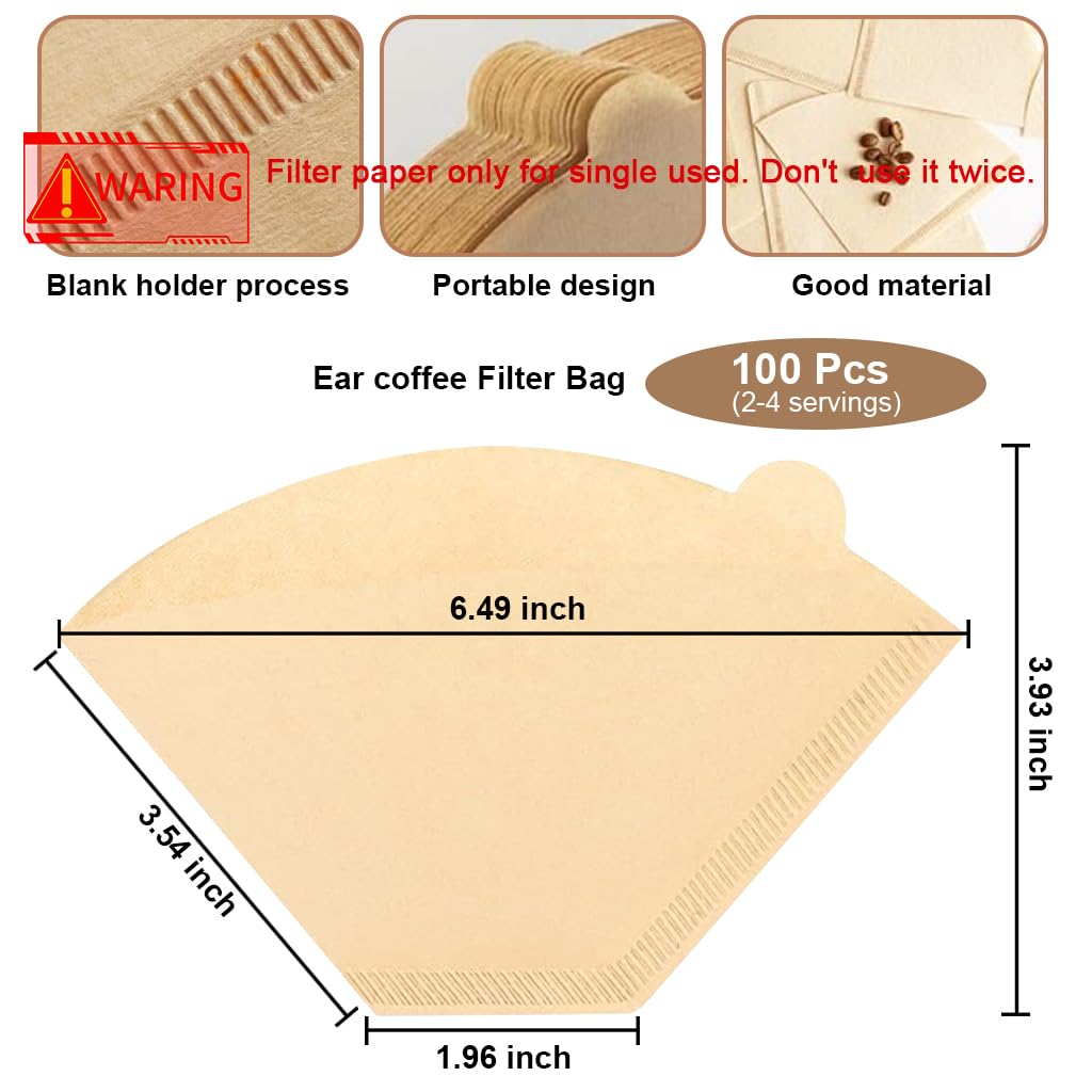 Supvox 100 Counts Coffee Filter Paper for Brewing Coffee Natural Unbleached Coffee Wedge-Shaped Filter Paper Disposable Coffee Filters Paper Fit for Drip Coffee