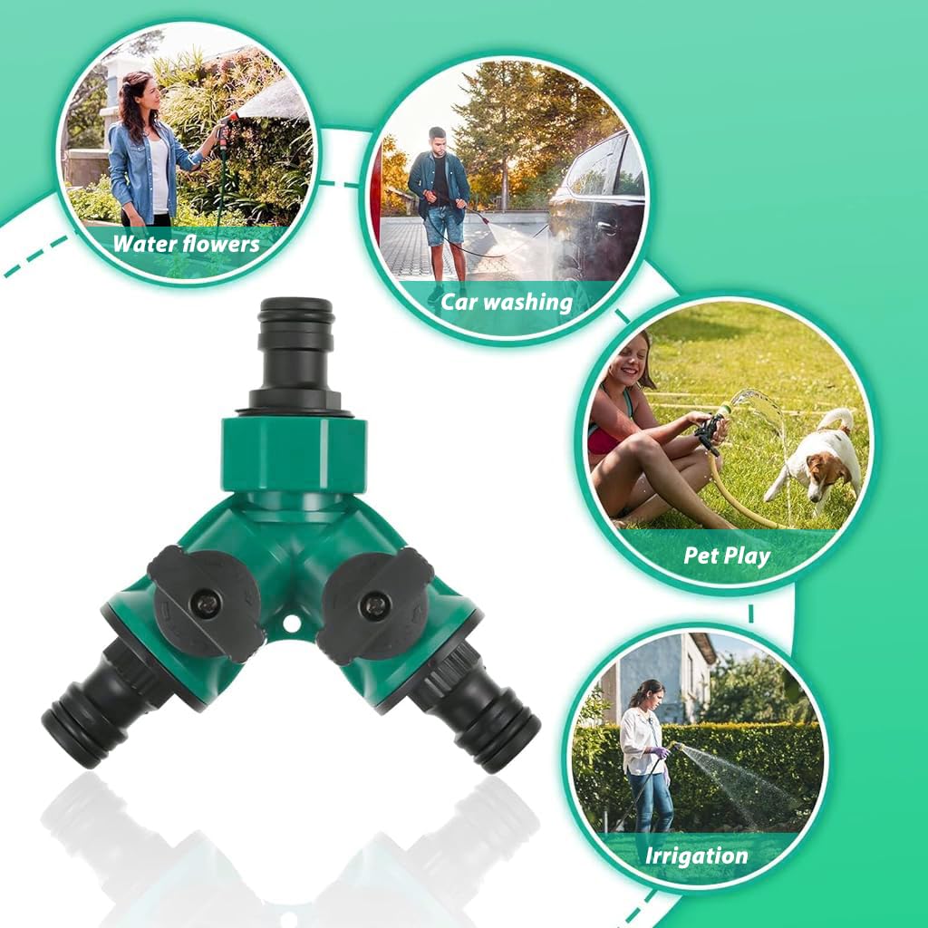 HASTHIP Splitter 2 Way for Tap and Splitter Garden Irrigation, ABS 3 Way Valve with Separate Switch, 3/4 inch and 1/2 inch Water Tap Connectors