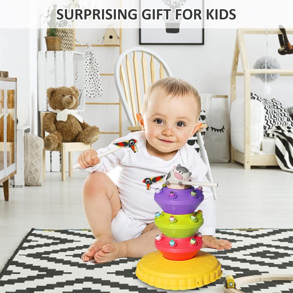 PATPAT Stacking Toy Magnetic Toys for Kids Fine Motor Skill Toys for Kids Electric Rotatable Toddler Woodpecker Catch and Feed Game, Bird Caterpillars Toy Set Montessori Toys for 3 Year Old Boy