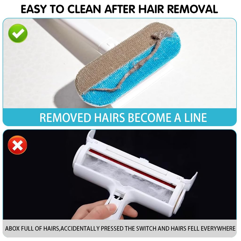 Qpets Cat Brush Dog Comb, 3 In 1 Pet Hair Remover Brush with 2 Intergrated Cleaning Brushes, Reusable Long Handle Pet Brush Dust Cleaning Roller for Sofa, Carpet, Couch, Bed Sheet